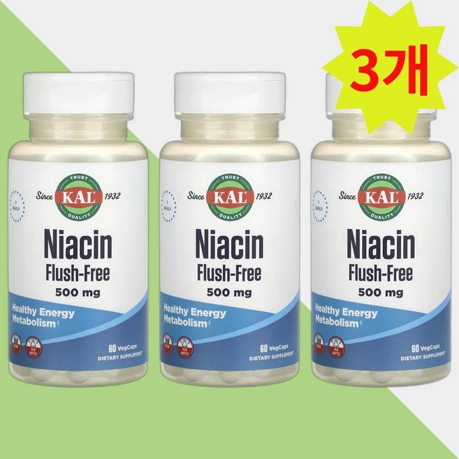KAL 니아신 플러시 프리 500mg 60 베지캡슐, 60정, 3개 - 쿠팡