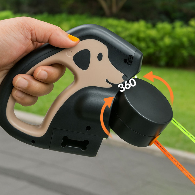 [360도회전] 애니윙 꼬임제로 2세대 LED 자동 회전 더블 강아지 리드줄 2목줄, 1개, 베이지