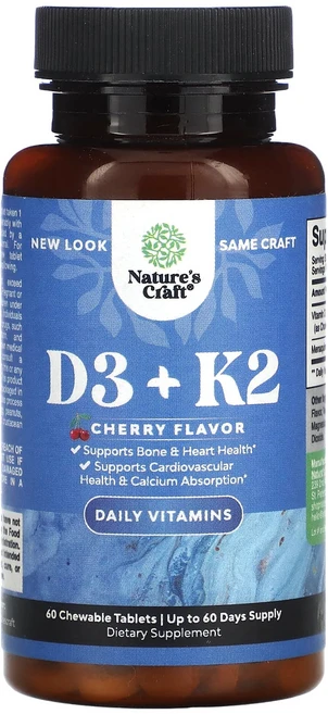 Nature's Craft D3 +K2 체리 맛 츄어블 60정, NaturesCraftD3K2체리맛츄어블60정, 1개 - 쿠팡
