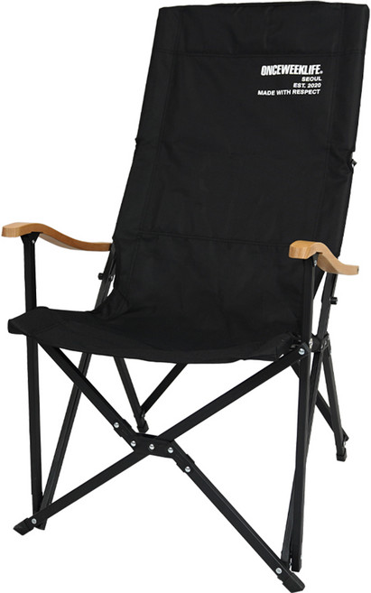 원스위크라이프 캠핑 원목 팔걸이형 릴렉스 체어 특대, 블랙, 1개