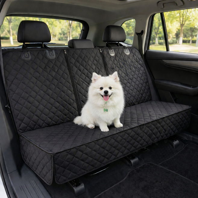차량용 강아지 카시트 뒷좌석 대형견 풀커버 방수 애견시트, 1개, 리얼블랙