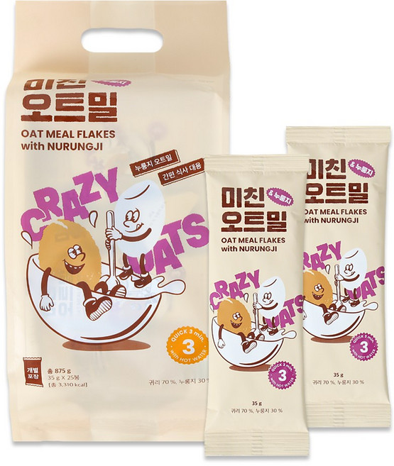 미친오트밀 누룽지 35gX25봉-식사대용/압착귀리/간편식/개별포장, 35g, 25개