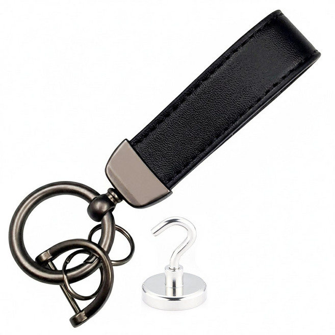 싱글레이드 가죽 자동차 키링 열쇠고리, 1개, 그레이