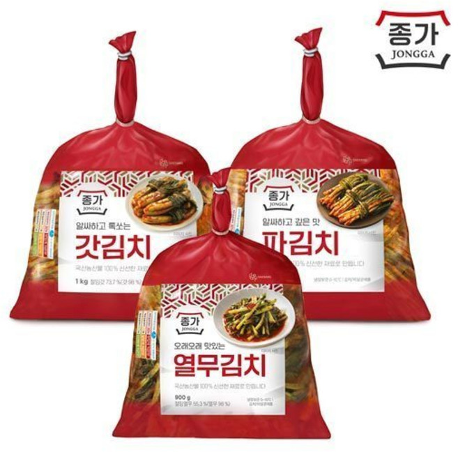 종가 종가집 갓김치 1kg + 파김치 1kg + 열무김치 900g, 1세트, 2.9kg
