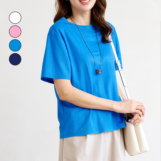 여자 여름 인견 반팔티 5색 심플 기본티 라운드넥 여름 무지 티셔츠 빅사이즈