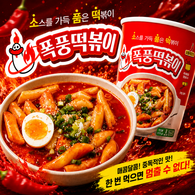 올바이 컵 떡볶이 쌀떡 매운 달콤 야식 상온보관 캠핑, 1개, 175g