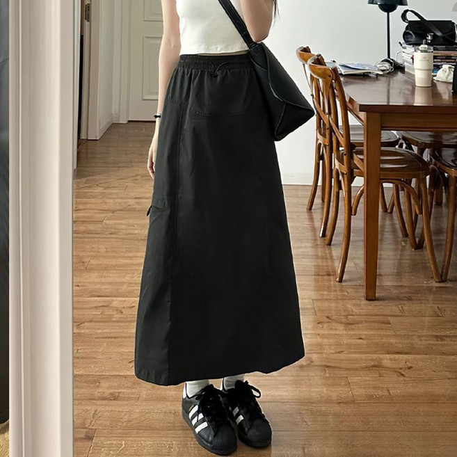 여성 봄 가을 스커트 캐주얼 기질 카고 스커트 하이웨스트 A랩 스커트 루즈핏 슬림핏 롱 치마 스커트 빅사이즈 WMY
