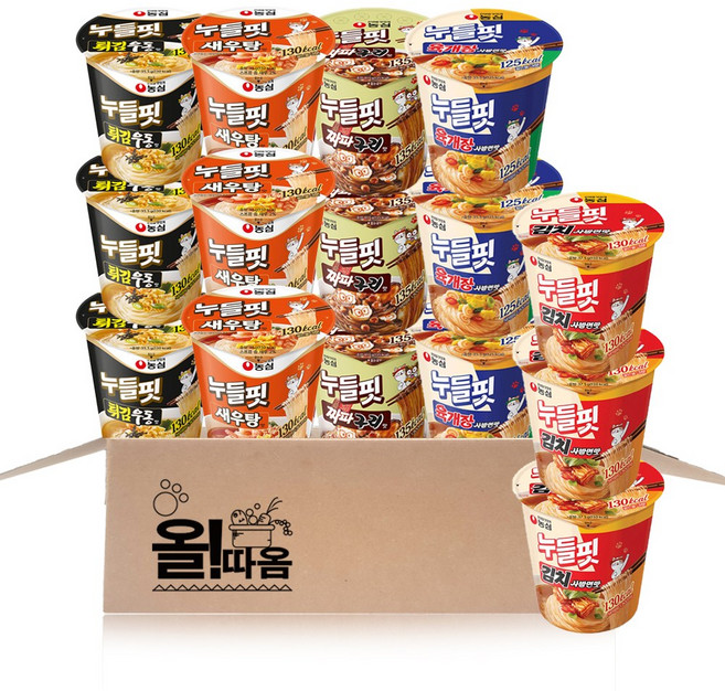 누들핏 컵라면 5종 C세트 (육개장사발3+김치사발3+튀금우동3+짜파구리3+새우탕3), 15개