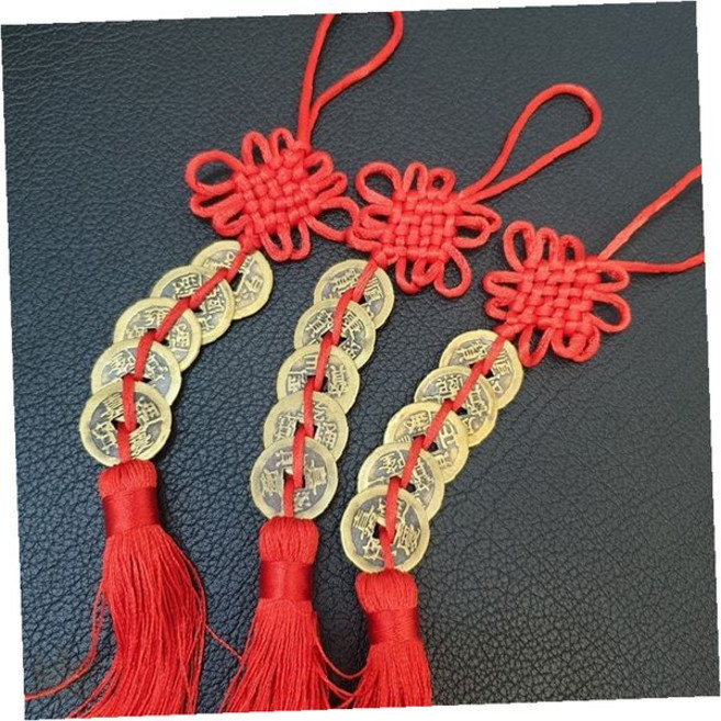붉은 매듭 장식 고전 엽전 동전 모양 걸이 장식 재물 행운 기원 풍수 인테리어, 1개, 상세페이지 참조