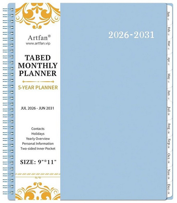 2026-2030 월간 플래너/월간 달력 - 5년 플래너 2026년 1월 2030년 12월 22.9cm x 27.9cm9 11인치 양면 포켓 + 내구성 있는 폴리프로필렌, 2026-2031 Monthly Planner: Lig