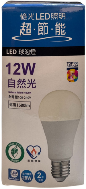 EVERLIGHT 億光LED照明 12W LED燈泡 AC100-240V 自然光 (3000K/4000K/6500K), Natural White, 1箱