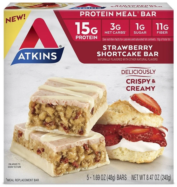 앳킨스 프로틴 밀 바 스트로베리 쇼트케이크 맛 5개입, 1개, 240g - 쿠팡