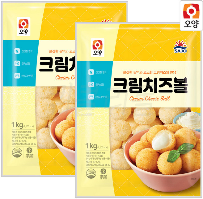[사조오양] 크림 치즈볼 1kg x 2개, 2kg, 1세트