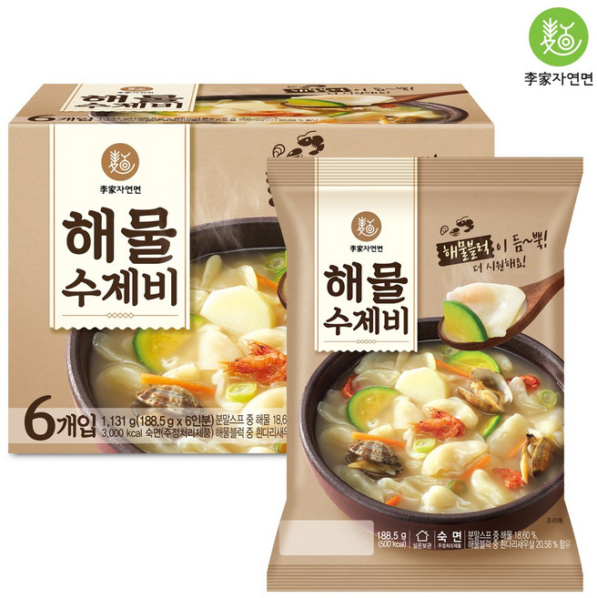 이가자연면 해물수제비, 188.5g, 6개
