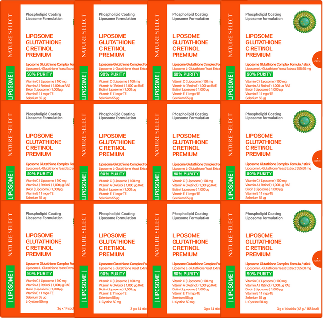 네이처셀렉 리포좀 글루타치온 C 레티놀 비오틴 100배 UP! 순도 90% 순수함량 500mg 식약청 인증, 42g, 12개