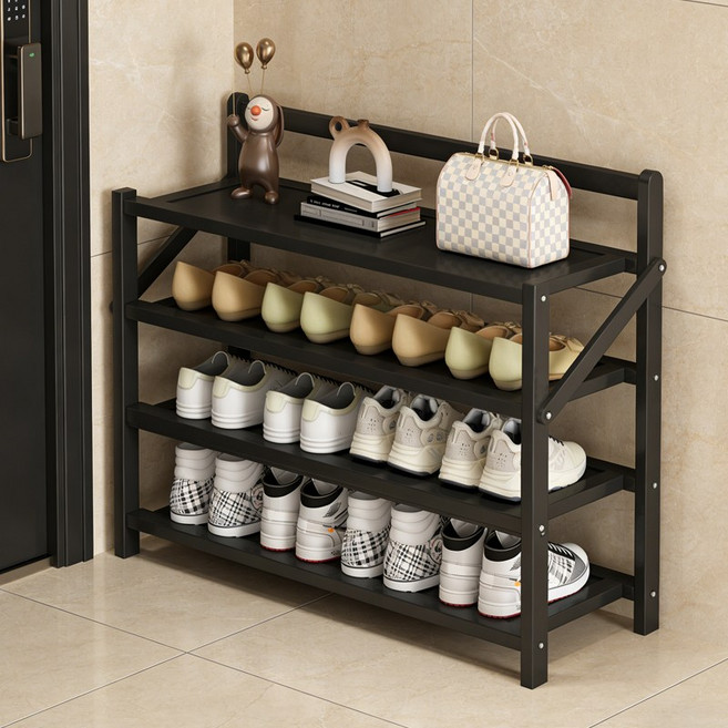 SeekFun 접이식 신발장 설치 면제 멀티 공간 절약 현관 수납 가정용 간이 700mm, 4층, 블랙