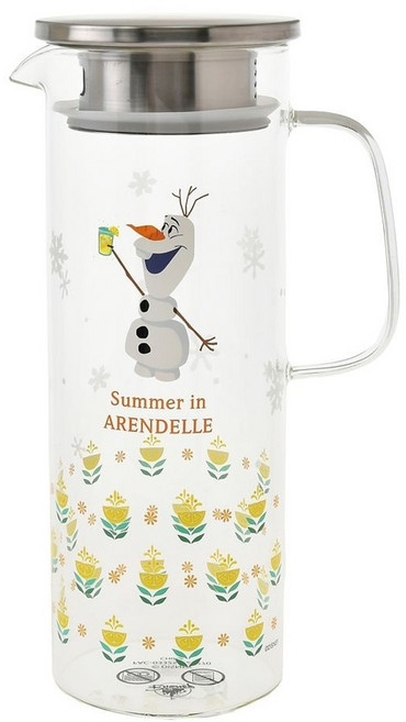 일본 디즈니스토어 겨울왕국 올라프 내열 유리 피쳐 유리병 물병 Summer in ARENDELLE Drinkware, 1개