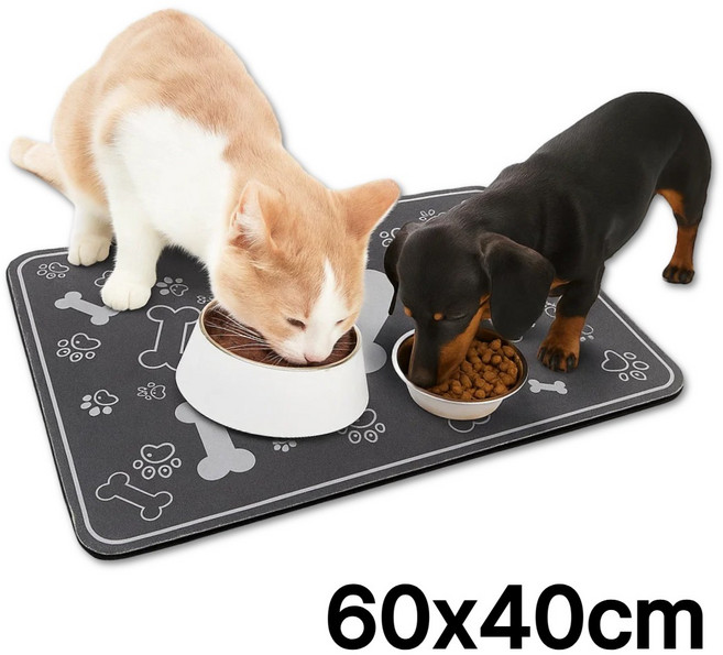 에이트몰 물기흡수 고양이 강아지 식기매트, 1개, 뼈다귀 블랙 60x40cm