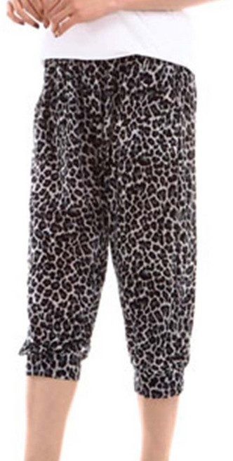 여성 여름 7부 팬츠 배기핏 얇은 바지 호피그레이