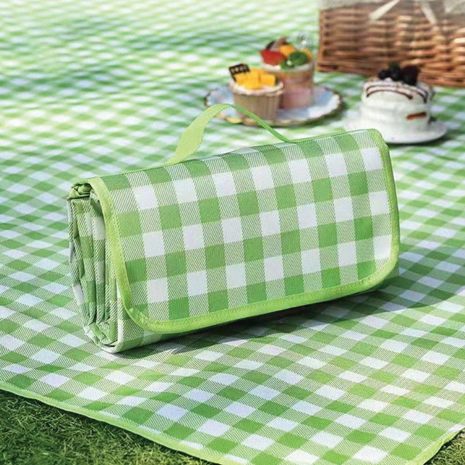 모두일상 접이식 방수 피크닉매트 대형 체크 휴대용 캠핑 돗자리, 그린체크