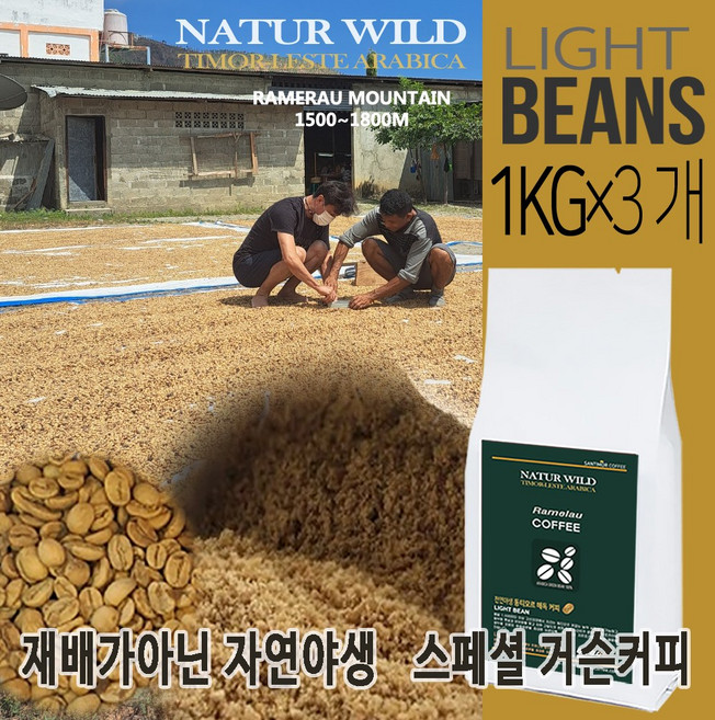 재배가 아닌 자연그대로의 동티모르 저온로스팅 거슨커피(당일 로스팅), 3개, 1kg, 프렌치프레스(굵음)