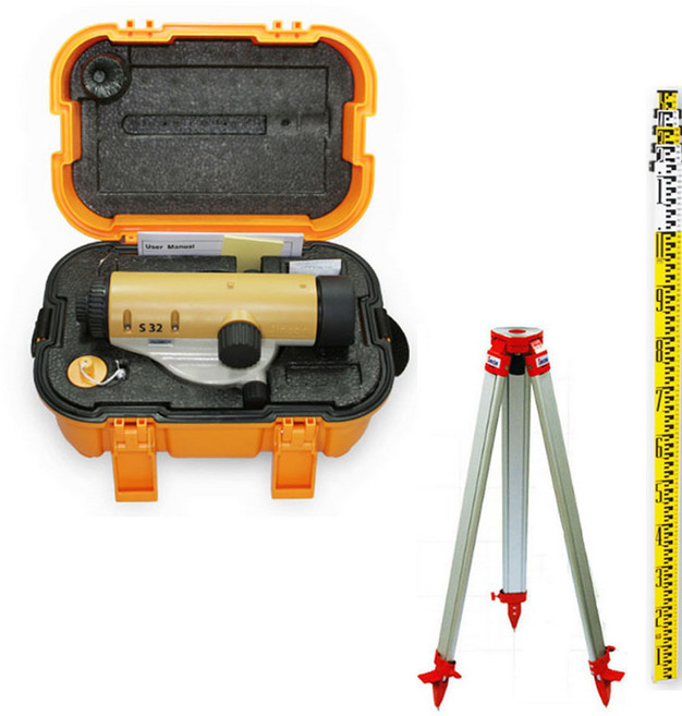 신콘 32배율 S32 자동레벨기+삼각다리+스타프, 1개