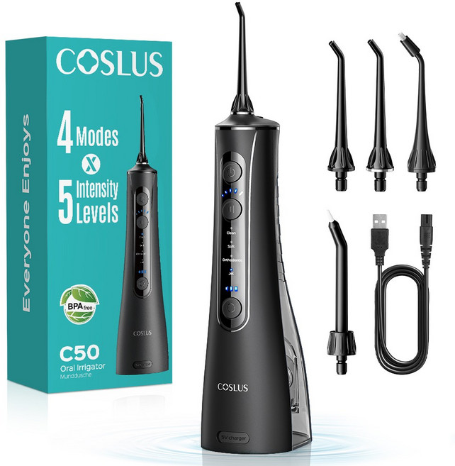 COSLUS 코슬루스 휴대용 구강세정기 IPX7 급방수, 검정색, C50