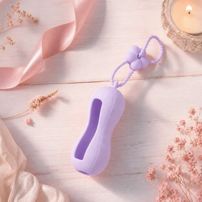 땅콩모양 립밤 케이스파우치 실리콘 립밤 키링 립스틱수납 키링, 1개, 퍼플
