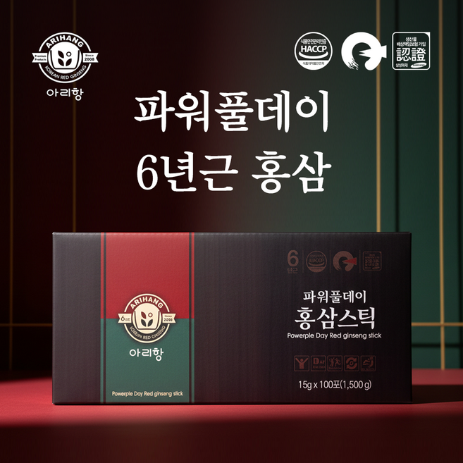 [아리항] 6년근 국내산 홍삼 진액 스틱 파워풀데이 15g x 100포 / 프리미엄 활력 홍삼, 1개, 1.5kg