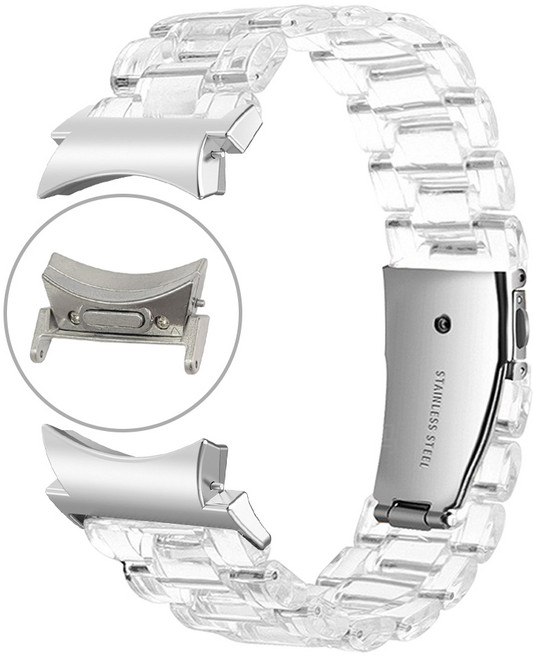 더조은셀러 갤럭시 워치6 5 4 버튼 원터치 스트랩 시계줄 밴드 스파클 체인, 투명