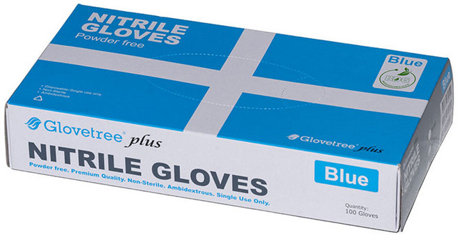 글러브트리 식품용 천연 요리 쉐프 두꺼운 작업용 일회용 니트릴 고무 장갑 블루 100매, 1개, 중(M)