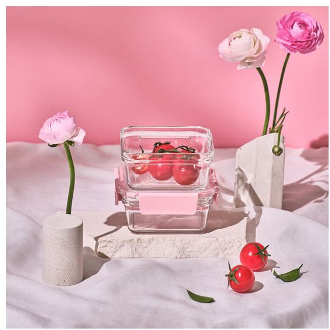 글라스락 퓨어 캔디핑크 정사각 870ml 2개 세트