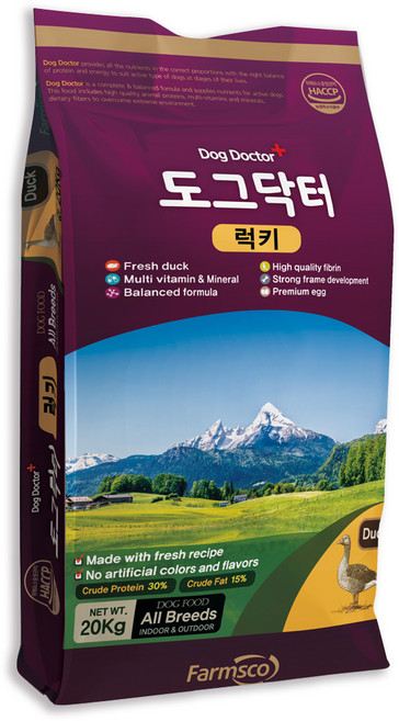 도그닥터 럭키 대형견 고단백 고급사료 강아지 사료, 1개, 20kg, 오리