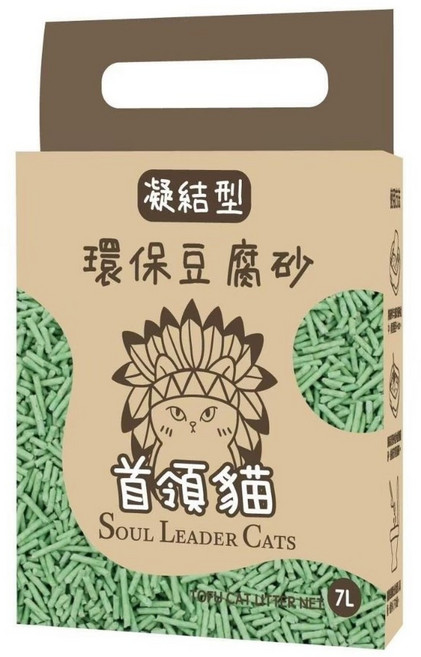 首領貓 環保豆腐砂 7L 條狀 凝結型, 1個, 首領貓環保豆腐砂-綠茶,條狀