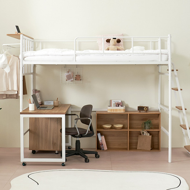 안젤라 벙커침대/책상/이층 싱글 분리형 6단계 높이조절 성인 2층 어린이 여아, 화이트, 높은벙커(1~3단계)