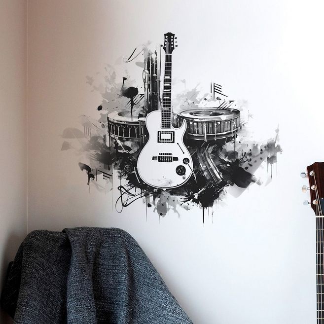 래미리아 홈데코 아이템 미니멀리즘 수채화 음악 교실 벽스티커, 음악 벽스티커