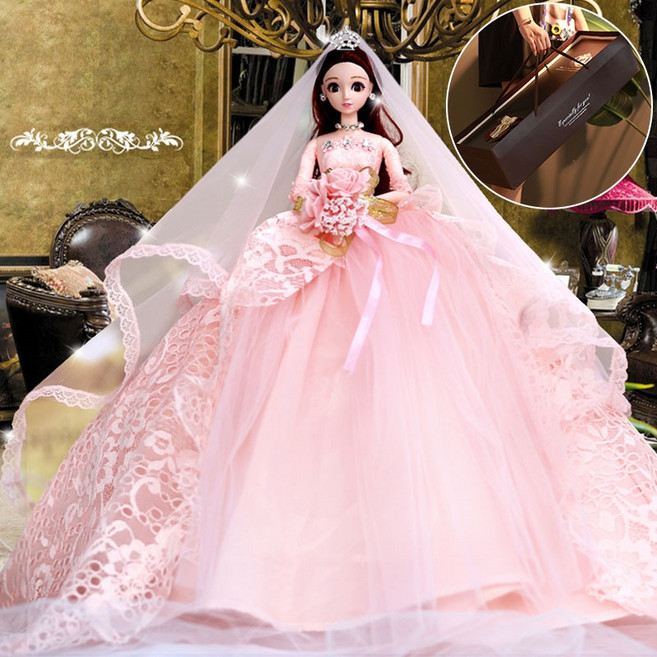 [미미사몰] 구체관절 드레스 인형 45cm 여아동 생일 어린이선물 6-10세, 티아나 핑크공주  (커피색선물함), 1개