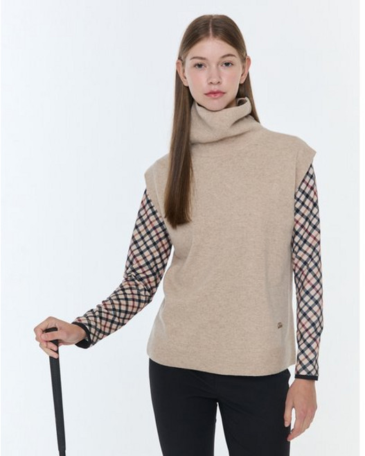 가디건 숄더 닥스골프 [23FW] 베이지 멜란지 울캐시미어혼방 니트베스트 WNSW3D101I2