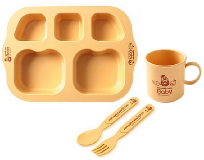 마더스콘 편식예방세트 B, 옐로우, 해피밀플레이트 1p, 셀프트레이닝머그컵1p, 스텝업스푼포크세트1p