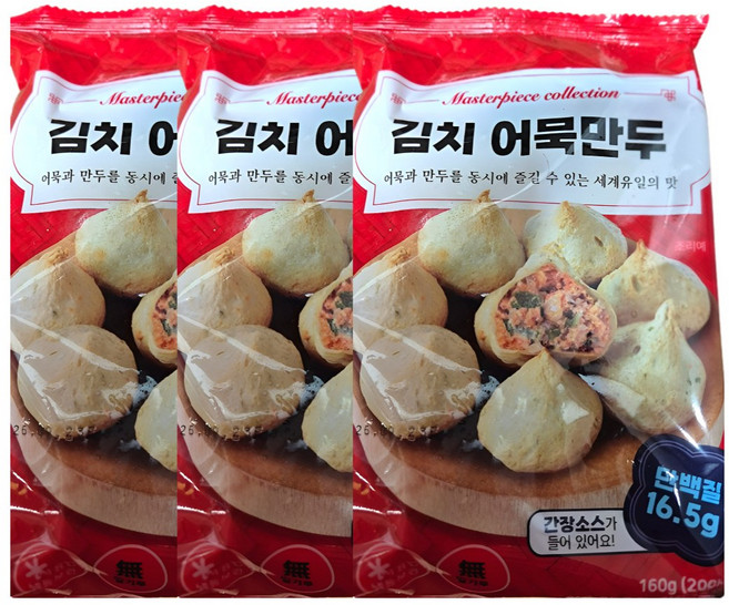 칼로리 낮은 김치 어묵만두 국내산 돼지고기 특제소스, 3개, 160g