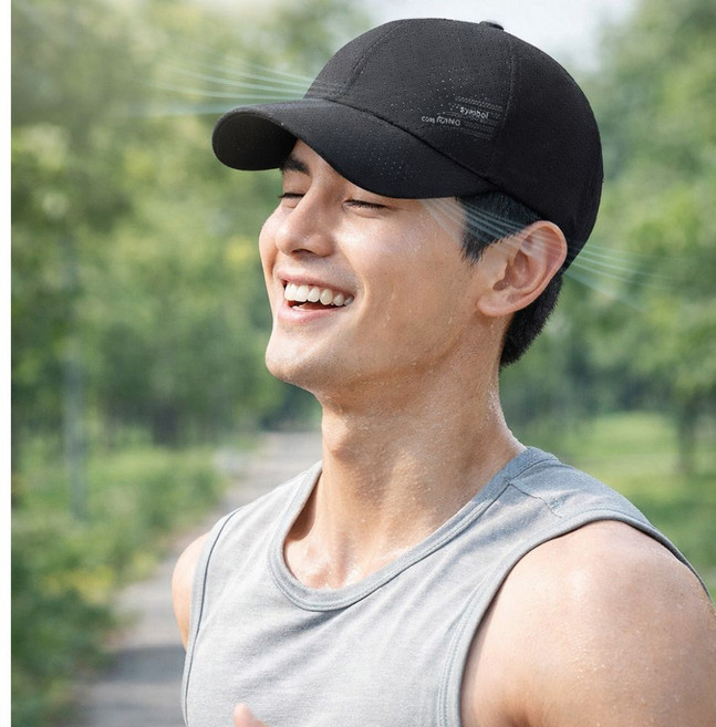 우노마스 러닝 마라톤 등산 스포츠 메쉬 볼캡 모자, 블랙, 1개