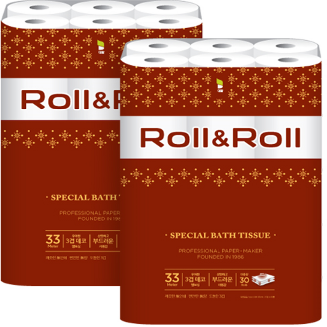 롤앤롤 스페셜 화장지 3겹 33m 30롤 2팩 총 60롤, 2개