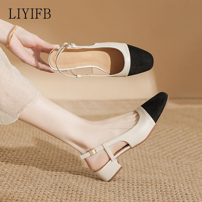 LIYIFB 배색 슬링백 구두 3cm 양가죽구두 빅사이즈 여성샌들 265-220