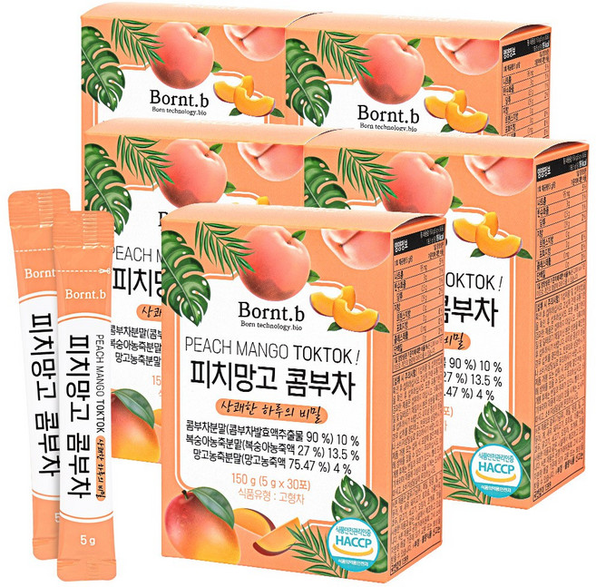 본트비 피치망고 콤부차 피치망고맛 분말, 5g, 30개입, 5개