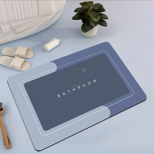 矽藻土軟地墊 珪藻土軟墊 軟式吸水地墊 腳踏墊 - 淘淘屋, 藍 方形【水晶絨】