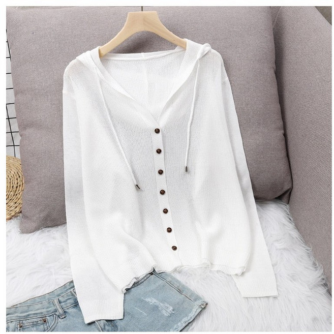 여성 얇은 루즈핏 시스루 후드 가디건 간절기 여름