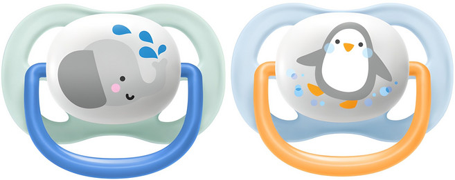 필립스아벤트 울트라 에어 컬렌션 노리개 젖꼭지 2종 세트, 0~6개월, 코끼리 + 펭귄, 1세트