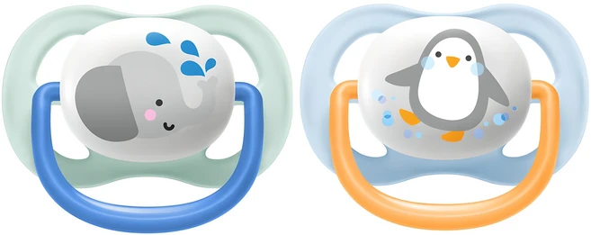 필립스아벤트 울트라 에어 컬렌션 노리개 젖꼭지 2종 세트, 0~6개월, 코끼리 + 펭귄, 1세트 - 쿠팡