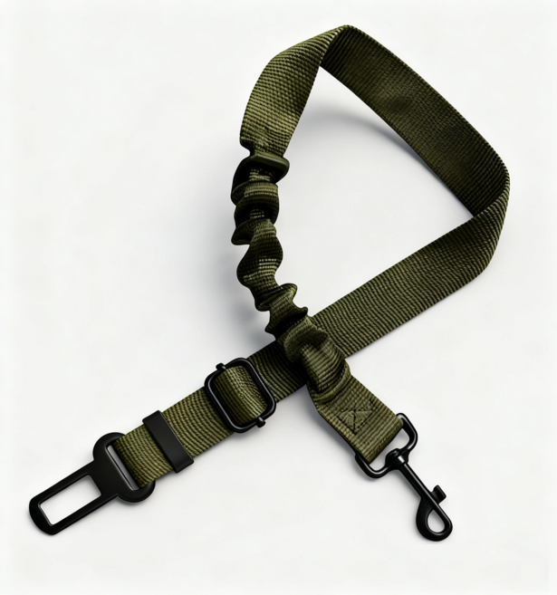 강아지 안전벨트 충격방지 차량용 애견 고탄력 튼튼한 벨트, 2개, 카키