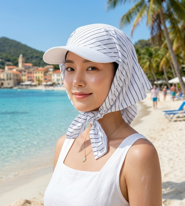 스카프 캡 모자 두건모자 스트라이프 자외선 차단 스카프모자 썬캡